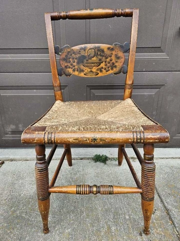 Vintage HITCHCOCK Dining Chair Harvest Gold Stenciling Rush Seat #6 Cover