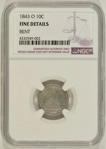 1843-O Seated Liberty Silver Dime 10c NGC Fine Details Bent 4332949-002 - Picture 1 of 4
