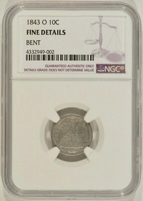 1843-O Seated Liberty Silver Dime 10c NGC Fine Details Bent 4332949-002 - Image 1 of 4
