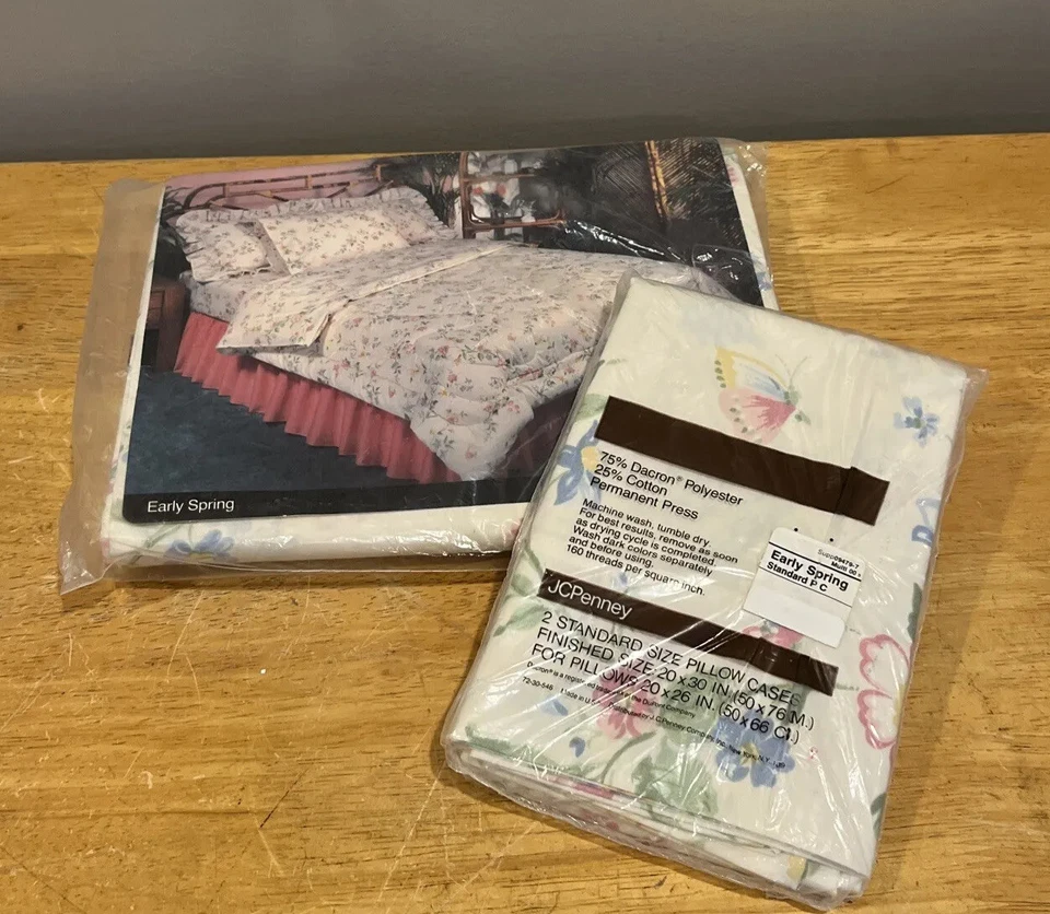 Sábana plana completa vintage JCPenney 2 fundas de almohada flores florales de primavera temprana EE. UU. Foto 1 de 4