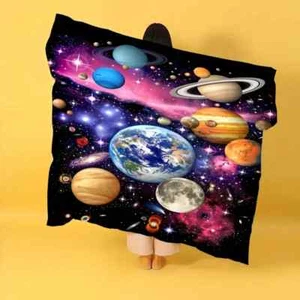 Coperta in pile sistema solare pianeti tema spazio galassia ultra morbida - idea regalo. - Foto 1 di 3