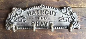 Antique Style Cast Iron Coat Rack Barber Haircut And Shave - Picture 1 of 5