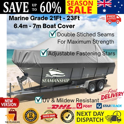 Marine Grade Boat Cover 21ft - 23ft 6.4m - 7m Trailerable Waterproof Jumbo Grey - image 1 of 4
