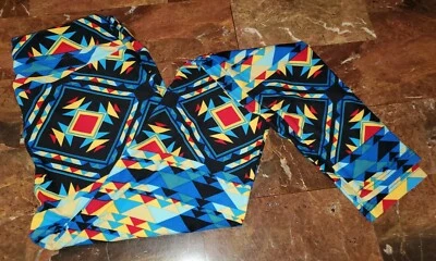 Womens Lularoe OS Leggings Blue Red Yellow Aztec Design Fits Small Medium VGC - Image 1 of 4