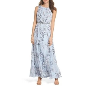 Eliza J Size 6 Floral Pleated Tank Maxi Belted Blue Dress $188 - Picture 1 of 9