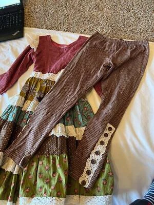 Mostard Pie Talla 8 Niveles Vestido Multicolor y Marrón Crochet Leggings Otoño GB 8 Foto 1 de 2