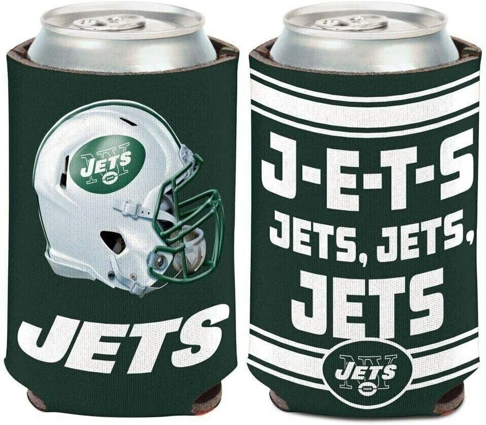 New York Jets Slogan NFL Can Cooler Two-Sided Design J-E-T-S JETS, JETS, JETS - Image 1 of 1