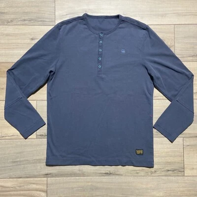 G-Star Raw Para Hombres Wessun Granddad Henley Botón Manga Larga Gris Azul Foto 1 de 4