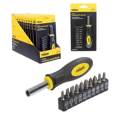11pcs Rolson Precision Magnetic Screwdriver Bit & Driver Slotted Phillips Set UK - Image 1 of 4