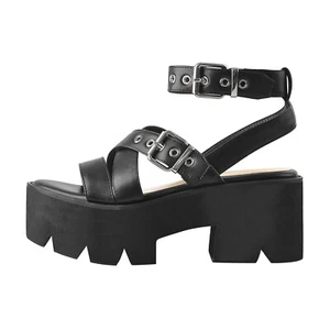 Womens Punk Platform Chunky Heels Ankle Buckle Strap Sandals Open Toe Shoes Goth - Picture 1 of 9