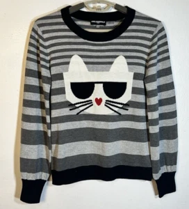 Karl Lagerfeld Women's Small Grey Tight Knit Sparkly Choupette Cat Sweater - Picture 1 of 6