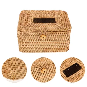 Caja de pañuelos de ratán dispensador de mesa de escritorio decoración del hogar soporte creativo - Imagen 1 de 12