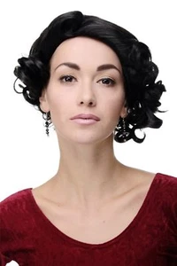 Women's Wig 20er Years Swing Charleston Black Middle Part Curls - Picture 1 of 5