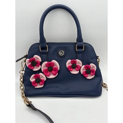 Liz Clairborne Nayla 迷你圆顶挎包海军蓝手提包粉色花朵斜挎包  — 第 1/4 张图片
