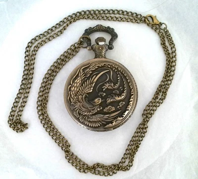 Nuevo Reloj de Bolsillo/Collar Agraciado Pájaro Latón Oscuro con Cadena Adjunta 31" Foto 1 de 4