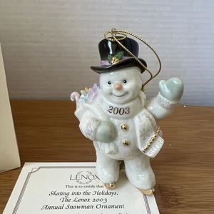 Lenox 2003 Fine Porcelain Snowman Ornament "Skating in the Holidays" OriginalBox - Picture 1 of 9
