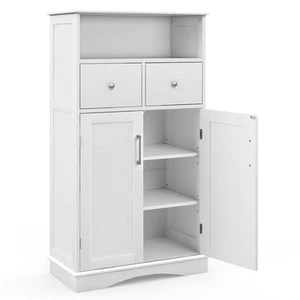 Bathroom Floor Cabinet Freestanding Storage Cabinet w/2 Doors White - Picture 1 of 9