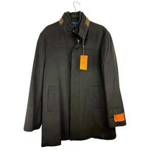 Enzo Tovare Wool Cashmere Blend Car Coat Black Brown Collar Size M NEW NWT - Picture 1 of 10