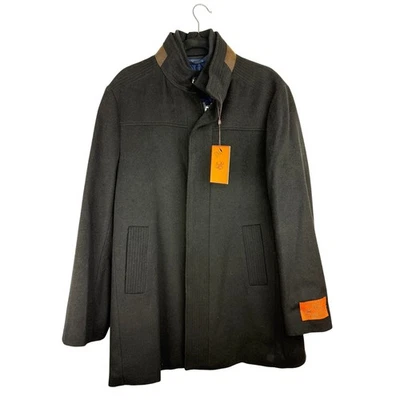 Abrigo de Coche Enzo Tovare Mezcla Lana Cachemira Negro Marrón Cuello Talla M NUEVO NUEVO CON ETIQUETAS Foto 1 de 4