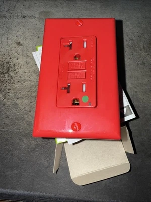 Leviton Red Rogue Self Test Outlet W/ Wallplate | GFTR2-HGR | - Image 1 of 2