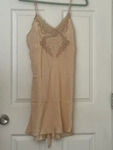 Antique 1920 1930s Small Peach Silk Snap Teddy Lace Lingerie Chemise - Picture 1 of 14