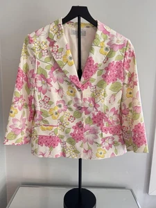 Tahari Arthur S. Levine Blazer 16 Floral Print Pink Yellow Green Spring Jacket - Picture 1 of 10