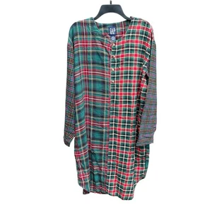 GAP Sleepshirt Men M Flannel Plaid Henley Pajama 90s Cotton Red Vintage Night - Picture 1 of 9