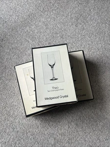 VINTAGE WEDGEWOOD CRYSTAL THEO CHAMPAGNE FLUTES MIDNIGHT X6 WITH ORIGINAL BOX - Picture 1 of 4