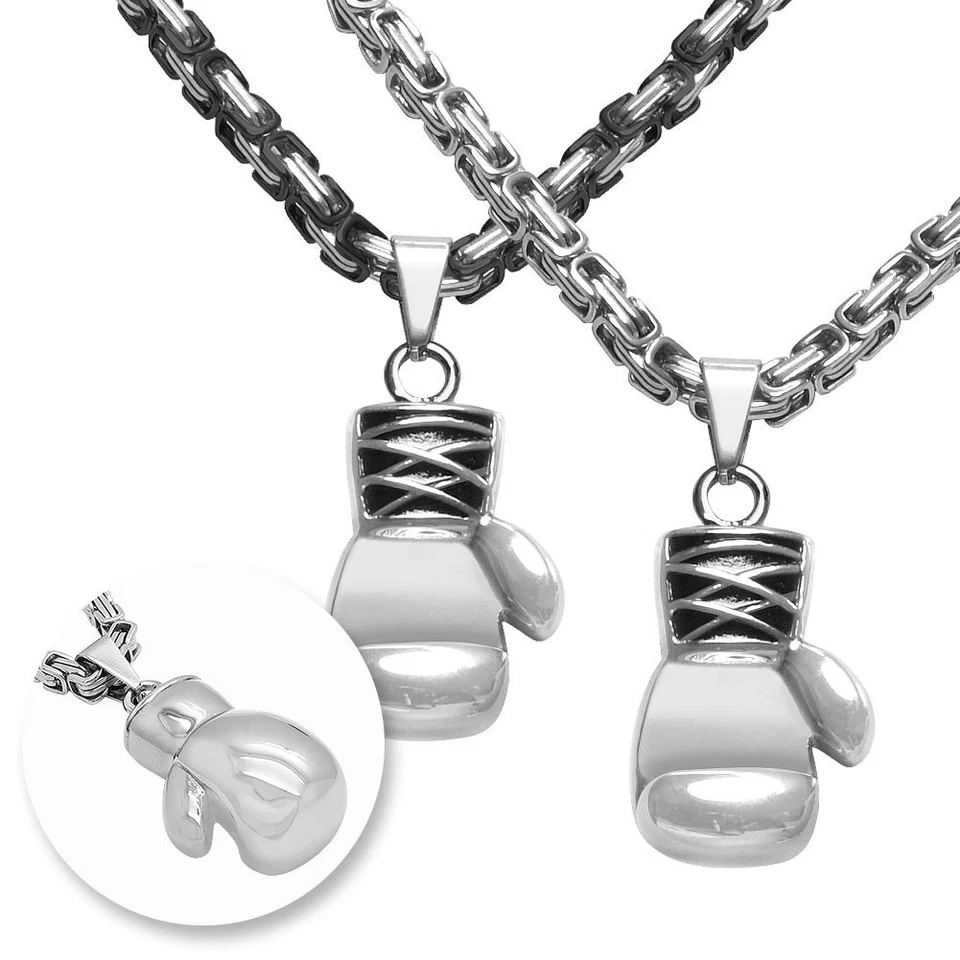 robuster Edelstahl Anhänger Boxhandschuh sportliche Königskette Boxen Ali Kette  - Bild 1 von 1