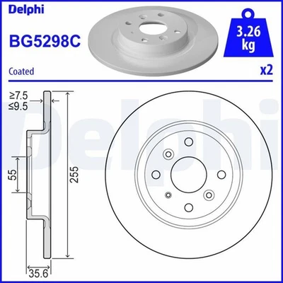 2x DELPHI BG5298C Disco freno Posteriore per MAZDA MX-5 IV (ND) 255mm - Immagine 1 di 4