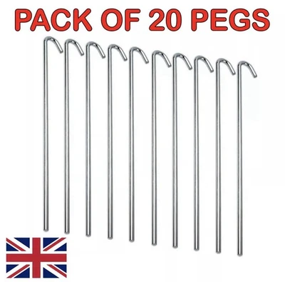 Pack of 20 Tent Pegs Heavy Duty Steel Tent Pegs Metal Camping Ground Sheet Pegs - Image 1 of 2