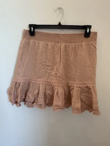 Express Ruffle Hem layered Linen Blend Mini Skirt Size Large Pale Peach - Picture 1 of 7