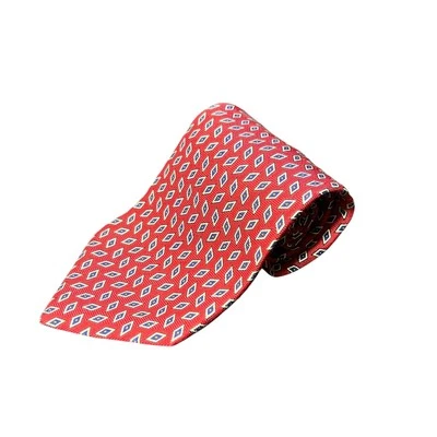 Polo University Ralph Lauren Neck Tie Mens Red Silver Silk Handmade in USA - Image 1 of 4