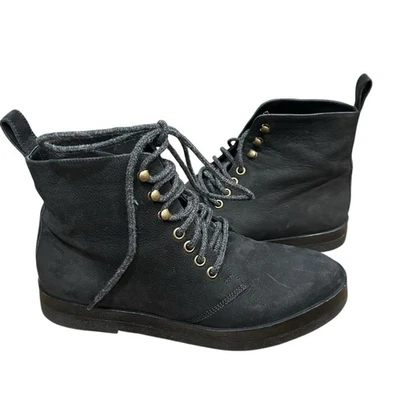 Jenni Kayne black Oiled Leather Canyon lace Up Suede  Boot size 37 US 7 Combat - Image 1 of 4