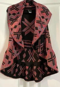 New Directions Vest Womens Medium Black Multicolor Aztec Open Front Cardigan - Picture 1 of 14