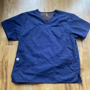 Carhartt Blue Scrub Top Mens Size Large 3 Pocket Nurse Medical V Neck Pullover - Picture 1 of 5