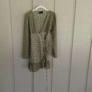 ASOS mini abito avvolgente a pois taglia 6 donna manica lunga cravatta collo alto - Foto 1 di 10