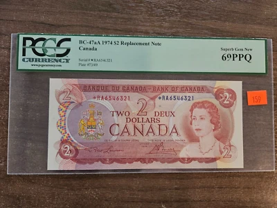 1974 Canada Bank of Canada $2.00 REPLACEMENT  *RA6546321 PCGS PPQ 69 - Image 1 of 4