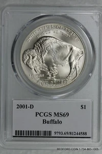 PCGS MS69 2001-D SMITHSONIAN AMERICAN BUFFALO COMMEMORATIVER SILVER DOLLAR $1 - Picture 1 of 2