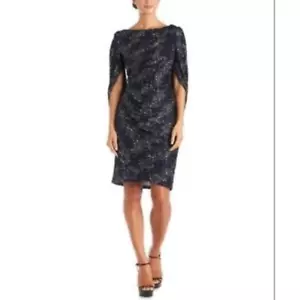 Vestido de lentejuelas R&M Richards NYC para mujer 6 cortinas espalda azul/plateado espalda en V nuevo con etiquetas - Imagen 1 de 14
