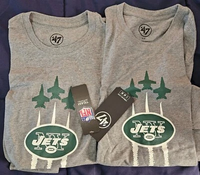 Camisetas New York Jets '47 Marca Aviones en Vuelo Gris (1 Pequeña/1 Mediana) ¡NUEVAS! Foto 1 de 4