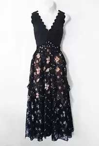 $655 REBECCA TAYLOR ABITO nero corpetto smerlato floreale midi * 10 - Foto 1 di 11