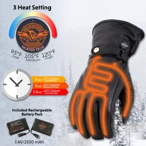Milwaukee Leather 7519 Men’s Black Leather Heated Winter Gloves w/ Battery Kit - Picture 1 of 15