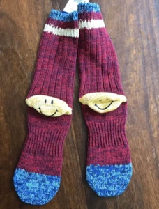 Kapital Kountry Smiley Socks Wool Burgundy Yarn Ribbed - Picture 1 of 4