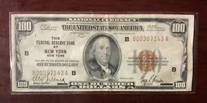 National Currency 1929 $100 Federal Reserve Bank NY/ XF -Ink on Reverse - Picture 1 of 2