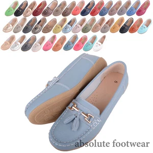 Ladies Womens Slip On Casual Holiday Leather Loafer Deck Boat Shoes Sandals - Picture 1 of 40