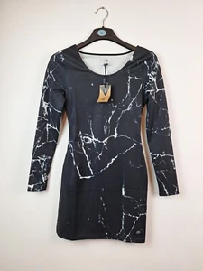 Sixth June crew neck bodycon mini dress in black marble Size Small New - Picture 1 of 11