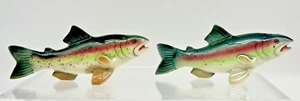 Vintage Fish Salt & Pepper Shakers Rainbow Trout Ceramic 5" Cork Stoppers - Picture 1 of 7
