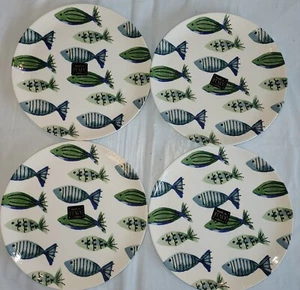 "Platos de cena 4ct Ceramiche Italia Italia azul verde pescado playa costera 10,5""" - Imagen 1 de 13