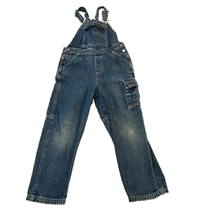 VTG Tommy Jeans Hilfiger Blue Jean Denim Bib Overalls Distressed Kid Size 7 Logo - Picture 1 of 13